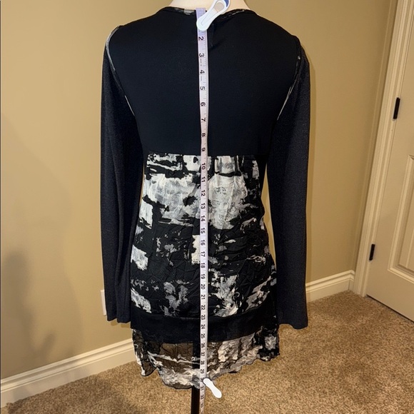 Dolcezza Black White Grey Long Sleeve Scoop Neck Tunic various fabric type artsy - Picture 7 of 14